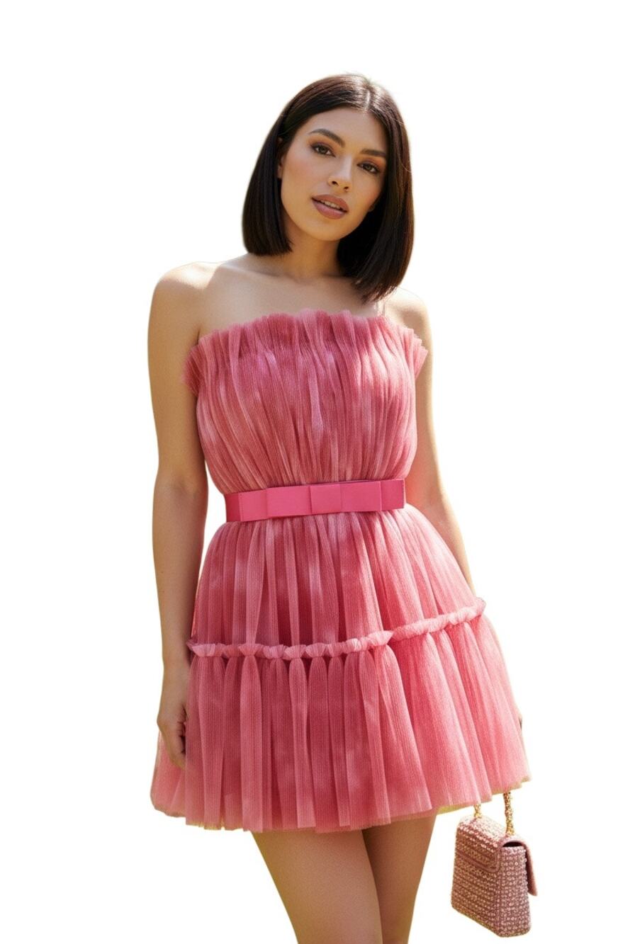 Dress The Population $288 Petra Plissé Tulle Fit & Flare Minidress Size M